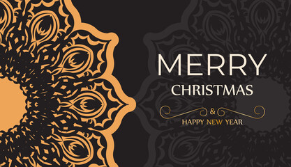 Poster Happy New Year and Merry Christmas in black with winter pattern.