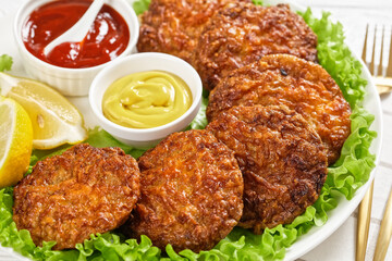 baked pork patties with browned cheese crust