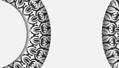 Ready-to-print postcard design White colors with mandala ornament. Invitation template with space for your text and vintage patterns.