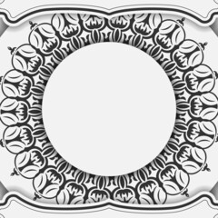 Ready-to-print postcard design White colors with mandalas. Invitation card template with place for your text and vintage ornaments.