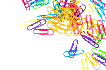 colored paper clips isolated  - IMAGE
