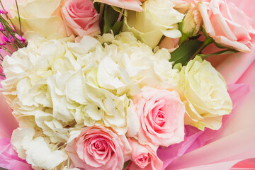 bouquet of flowers on pink background  - image