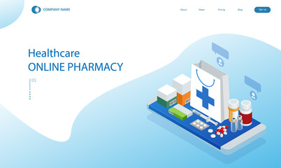 Obraz premium Online pharmacy and medicine with a medical app. Buying medicines online. Mobile service or app for purchasing medicines in online pharmacy drugstore.