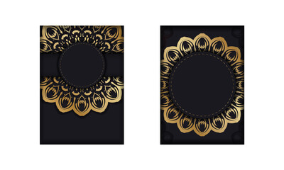 Set Template Greeting Brochure Black with Gold Greek Pattern