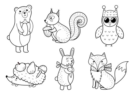 cute winter animals clipart black and white