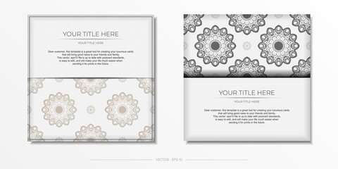 Stylish Ready-to-Print White Postcard Design with Luxurious Vintage Ornaments. Invitation card template with Greek patterns.