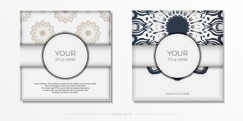 Stylish Template for print design postcard White color with luxury vintage ornament. Preparing an invitation card with Greek patterns.
