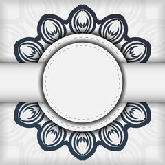 Stylish Vector Design Postcard White with dark blue vintage ornament. Stylish invitation card with Greek patterns.