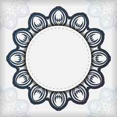 Stylish Vector Template for print design postcard White color with dark blue vintage ornament. Preparing an invitation card with Greek patterns.