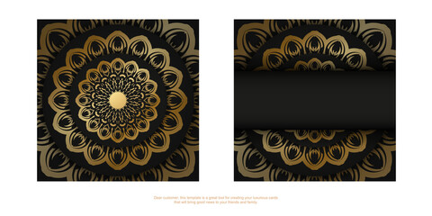 Template Congratulatory Brochure in black color with golden Indian ornament