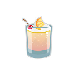 Isolated cold tropical cocktail with a cherry and a slice of orange Vector