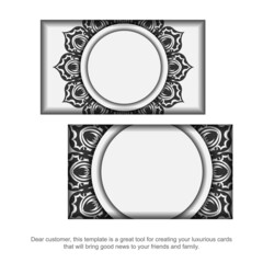 Vector Business card preparation with Greek ornament. Business card design in White with black vintage patterns.