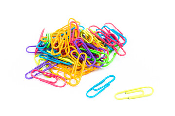 colored paper clips isolated  - IMAGE