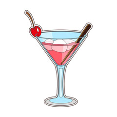 Isolated cold tropical cocktail drink with a cherry and ice Vector