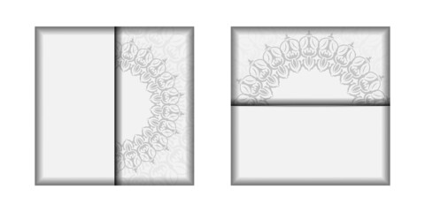 Vector Invitation card template with place for your text and vintage ornament. Postcard design White colors with mandala ornament.