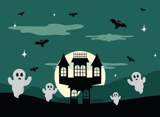 halloween castle and ghosts