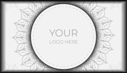 Vector invitation card with place for your text and vintage patterns. Ready-to-print postcard design White colors with mandalas.