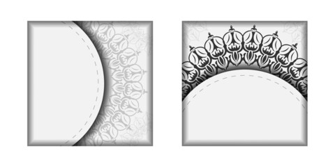 Vector preparation of invitation card with place for your text and vintage ornament. Ready-to-print postcard design White colors with mandalas.