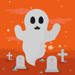 halloween ghost in cemetery