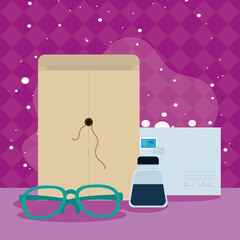 postal postcard and eyeglasses