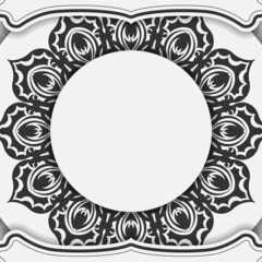 Vector Template for print design postcard white color with black mandala ornament. Preparing an invitation with a place for your text and patterns.