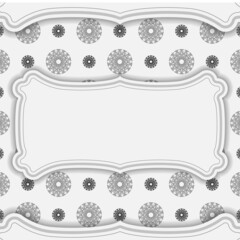 Vector Template for print design postcard White colors with black mandala ornament. Preparing an invitation with a place for your text and Greek patterns.