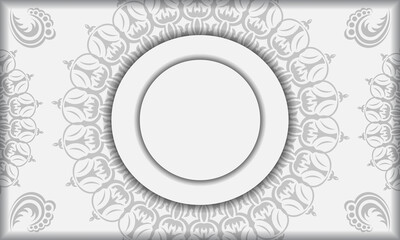 White banner template with mandala vintage ornaments and place for your logo. Printable design background template with vintage ornament.