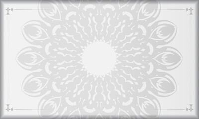 White banner with mandala ornaments and place for your logo. Printable design background template with black patterns.