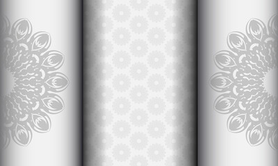 White banner with mandala ornaments and place under your text. Print-ready design background with black patterns.