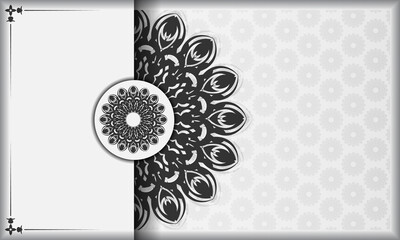 White banner with mandala ornaments and place under your text. Print-ready design background with black patterns.