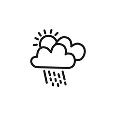 surprised weather cloud with sun and rain outline icon