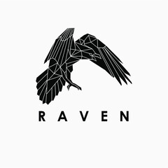 raven in flight logo design or tattoo 