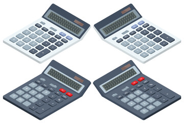 Isometric digital calculator on white background. Office calculator - obrazy, fototapety, plakaty