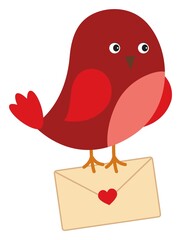 Cute Red Bird Holding Love Letter