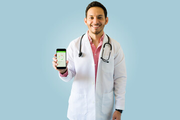 Nutritionist using a health app on his phone