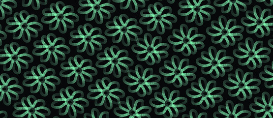 vector green abstract floral pattern on black background