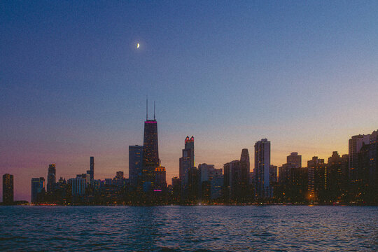 city skyline at sunset (Chicago)