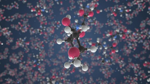 Hydroxyproline molecule, scientific molecular model, looping 3d animation