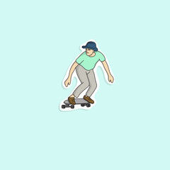 man with hat riding a skateboard isolated on blue background illustration vector