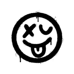 Foto op Plexiglas Graffiti graffiti eng ziek gezicht emoticon gespoten geïsoleerd op een witte achtergrond. vectorillustratie.