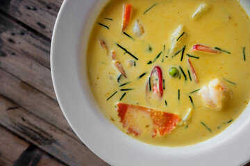 Yellow curry with seafood. Traditional thai food.