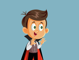 Little Boy Wearing a Halloween Vampire Costume Vector Cartoon