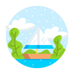 Isolated boat on a camping sticker Vector