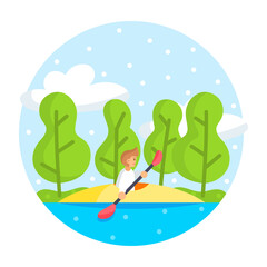 Isolated person doing canpoing on a river Camping sticker Vector