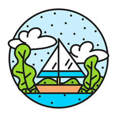 Isolated boat on a camping sticker Vector