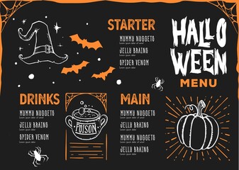 hand drawn halloween menu template design vector illustration