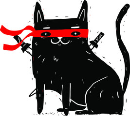 sketch drawing of a ninja cat © pedrohevb