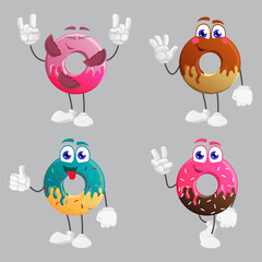 Cartoon donut vectro set. Hand drawn clipart