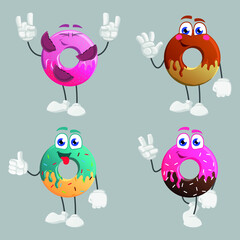 Cartoon donut vectro set. hand drawn clipart.  