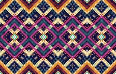 Geometric Indian ethnic pattern. Aztec fabric carpet mandala ornament boho chevron textile decoration wallpaper. Tribal traditional embroidery oriental vector illustrations background.